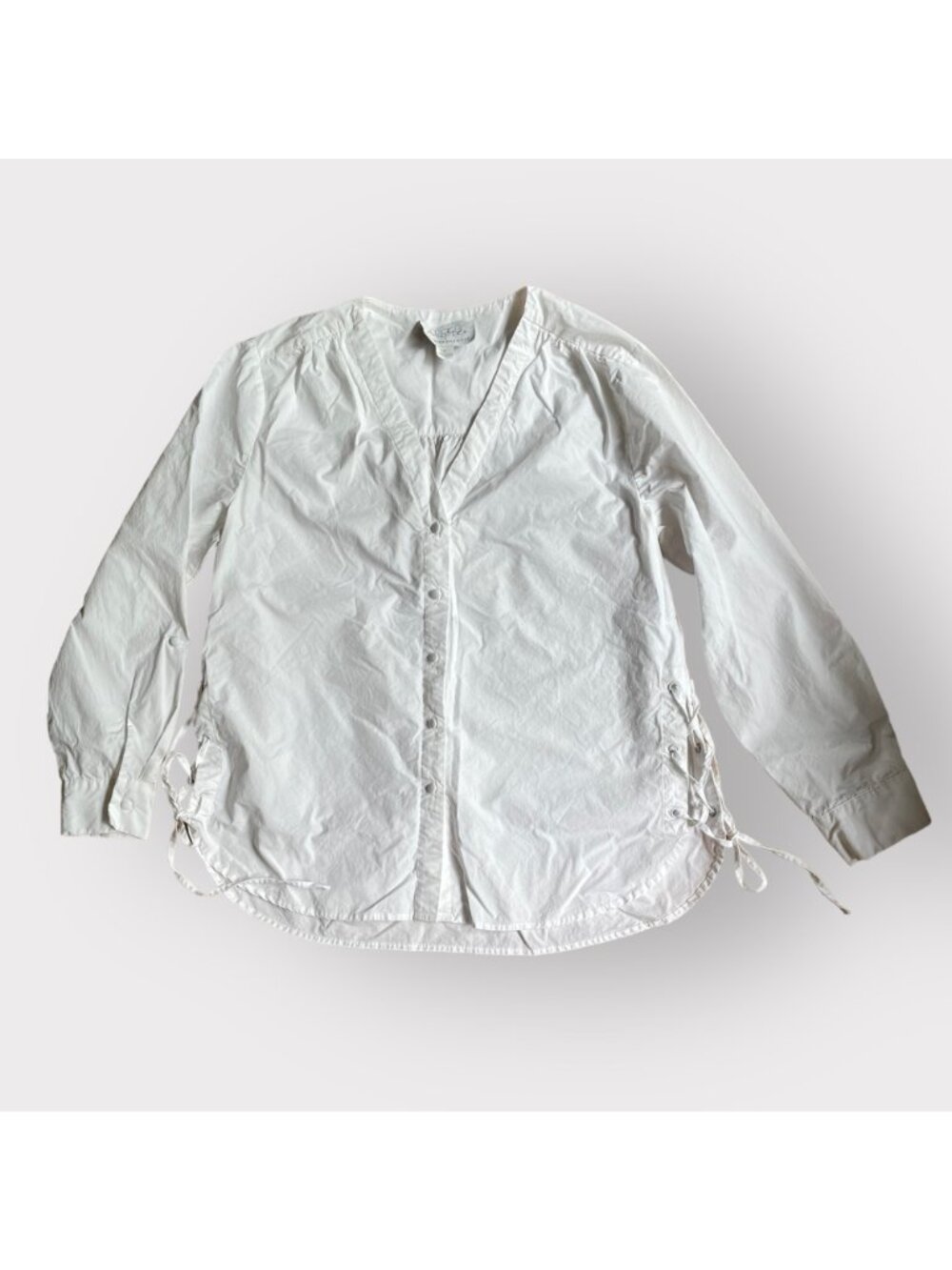Mare Mare Anthropologie Size M White Henriette Lace Up Tunic Button Down Shirt - Picture 2 of 10